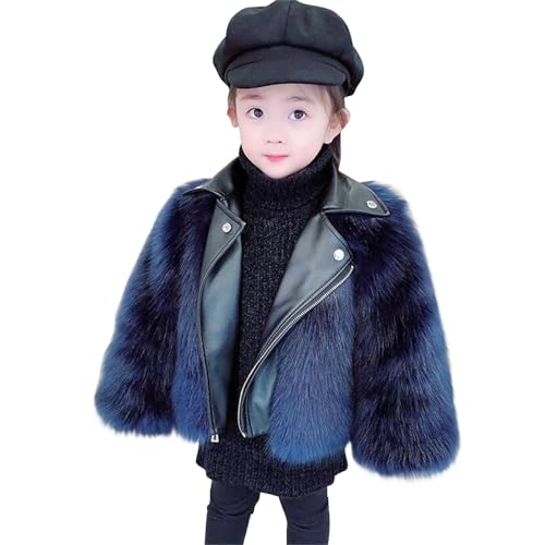 Toddler Girls Faux 𝗙𝘂r PU Leather Jacket Windproof Lapel Collar Zipper Outerwear Winter Warm Puffy Coat2