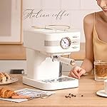 QJRGUY Retro Pump Espresso Coffee Machine, Old Fashioned Milk Frother, 20's Style, with 1.2L Detachable Water Tank, Cup Warming Function/constant Temperature System, for Family Gathering - Image 4