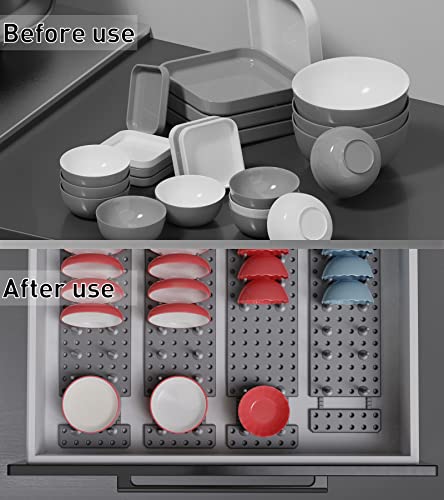 Aeary Pegboard Drawer Organizer For Kitchen Cabinet, Plate Organizers For Cabinets, Adjustable Cupboard Pegboard Tray, Dish Racks Bowl Drying Racks, Expandable Plate Holders Storage (2Pcs, Grey) #TOP1