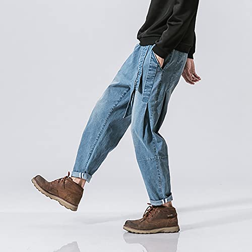 Men's Jeans Vintage Casual Drawstring Elastic Waist Big and Tall Solid Color Strech Tapered Denim Pants4