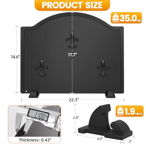 22.5\" Firebacks for Fireplace, Steel Fireplace Back Plates with Feet, Fireplace Heat Deflector for Wall Protection & Heat Reflect, Black Iris Design Modern Decorative Fire Backs