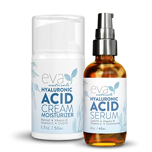 Hyaluronic Acid Routine Bundle by Eva Naturals - Hyaluronic Acid Serum (2oz), and Hyaluronic Acid Moisturizing Cream (1.7oz)