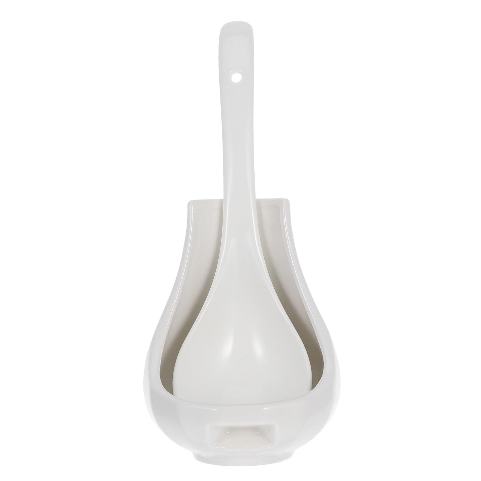 Louche cuisine céramique blanche cuillère ménagère grosse avec repose-cuillère pour sauce