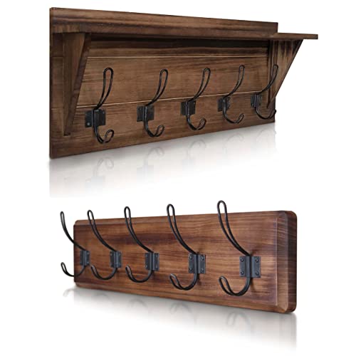Matching Wall Mounted Coat Hooks Set - Beautiful Entryway Shelf and Coat Rack with Hooks, 24