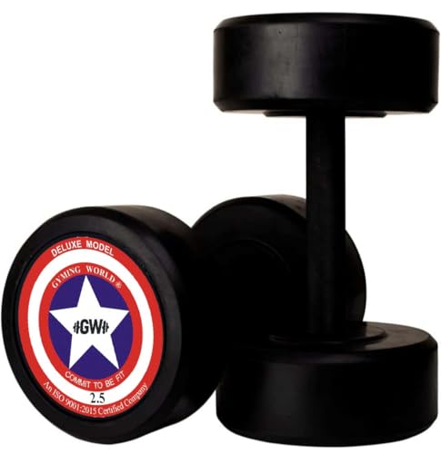 Image of Gyming World Pair of 2.5 Kgs Rubber Coated Round Dumbbell, Ideal for Home & Gym Exercise, Workout for Men & Women, Black