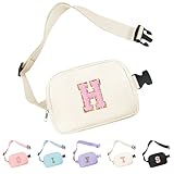 Aganmi Chenille Letter Crossbody Bags for Women Trendy, Waterproof Fanny Packs for Women Cross Body, Initial Letter Belt Bag with Multiple Inner Pockets and Adjustable Strap,H