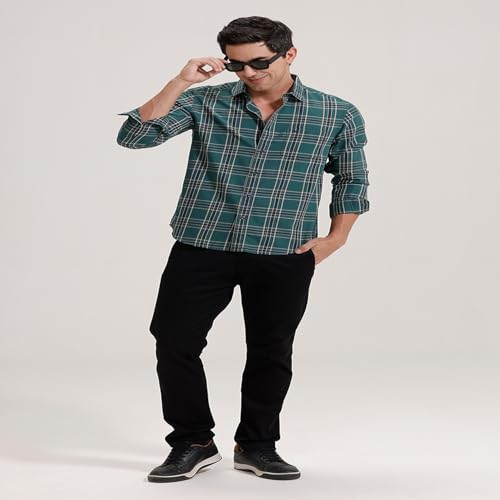 Image of BASICS 100% Cotton Checked Shirt for Men | Slim Fit | Everyday Smart Casual Wear | Full Sleeve