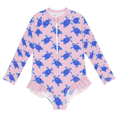 Sea Turtles Girls One Piece Swimsuits Long Sleeve Rash Guard Zipper Front Bathing Suit UPF 50+