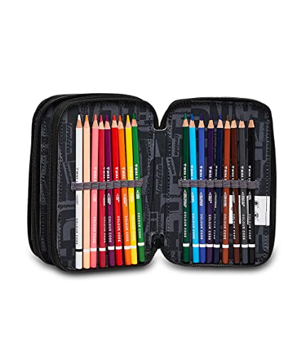 Invicta Federmäppchen, Mäppchen, mehrfarbig, Federtasche für Schreibwaren, Etui mit Stiften, Kugelschreiber, & mehr, 3 Fächer, Mädchen & Jungen, Schule - Grundschule, XXL, PIXEL