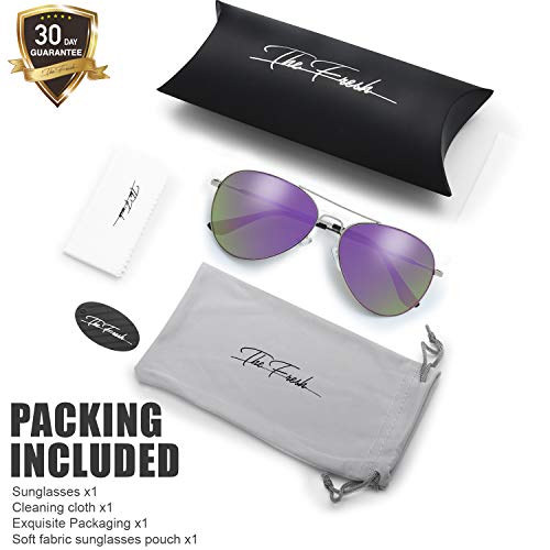 Image of The Fresh Classic Aviator Sunglasses for Men Women, Metal Frame Mirror Lens, Pilot Style, Includes Cleaning Cloth, Pouch