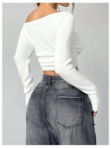 GORGLITTER Women's Off The Shoulder Sweater Long Sleeve Knit Pullovers Jumper Crop Tops2