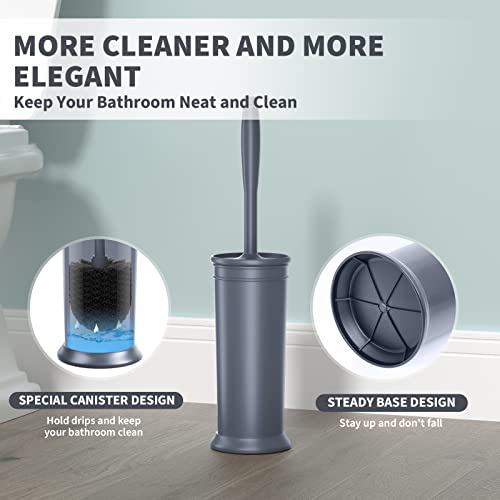 Toilet Brush and Holder 2 Pack, Toilet Bowl Brush with Extra Long Handle, Toilet Scrubber and Covered Holder, Toilet Brushes for Bathroom-Space Saving, Covered Brush, Durable, Deep Cleaning(Grey)
