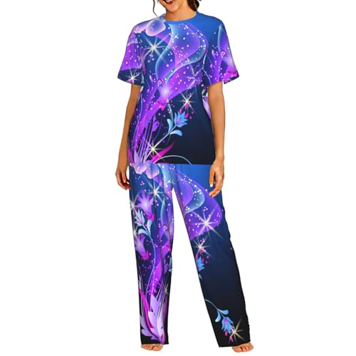 Pyjama court femme papillon violet idéal pour vos soirées détente cocooning