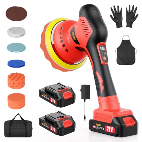 Innsky Cordless Car Polisher 6-Inch Dual Action Orbital Buffer with 2 x 21V 2000mAh Batteries 8 Variable Speeds 21-Piece Car Polishing Kit for Detailing Waxing and Scratch Removal