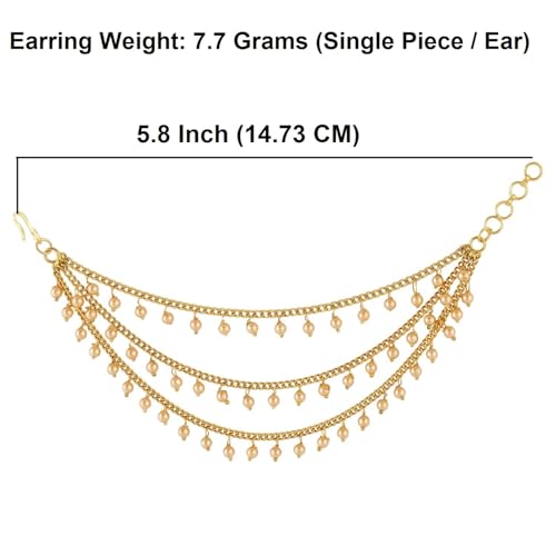 Efulgenz Ear Chains Indian Jewellery Traditional Indian Earrings with Hair Chain Earring Chain Jewelry for Wedding Layered Faux Pearl Charms Ear Chain Earrings for Women4