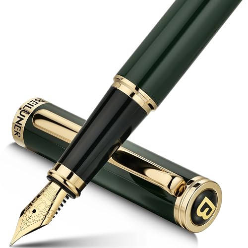Image of BEILUNER Racing Green Fountain Pen,Stunning Luxury Pens with 24K Gold Finish, Gorgeous 24K Gilded Nib(Fine), Trustworthy Gift for Men&Women -Ink Converter-Elegant, Graduation,Fancy Pen for Writing