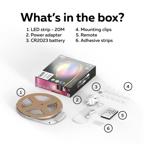 CALEX Smart LED Strip, 20 Meters, RGBIC Colours, Flexible & Cuttable, Dimmable, WiFi App & Voice Control, Includes Remote Control - Image 3