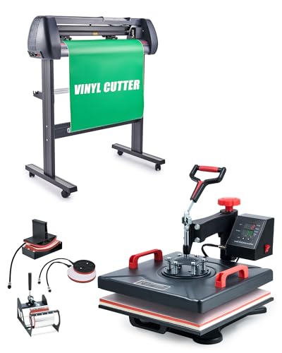 CREWORKS Heat Press and Vinyl Cutter Combo, 38x38 cm Heat Transfer Printer and 72 cm Vinyl Plotter with 5 in 1 Plate Cap Mug Press for Home Business DIY
