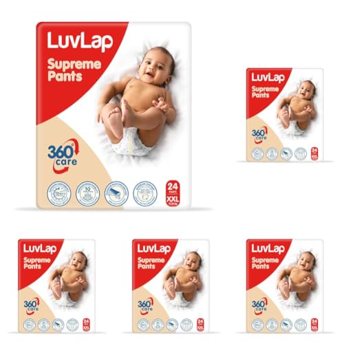 Image of LuvLap Supreme Unisex Diaper Pants XXL, 15-25Kg, 24Pc, 360 Skin Care With 10 Million Breathable Pores, Aloe Vera For Superior Rash Prevention, Upto 12Hr Protection, 5 Layer Super Light Core