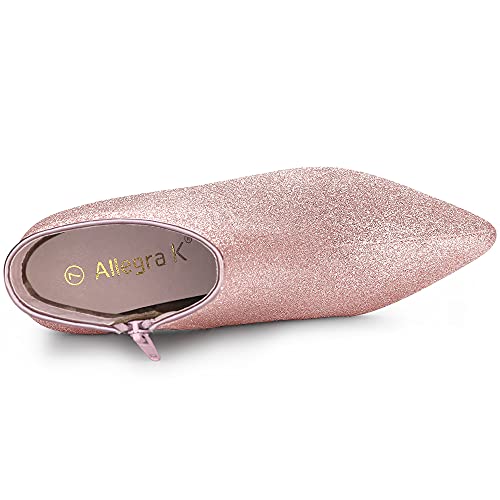 Allegra K Allegra K Women's Glitter Pointed Toe Stiletto Heel Ankle Light Pink Boots 8 M US