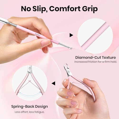 Image of Beetles Manicure Kit for Women with Cuticle Remover, 3 PCS Pink Manicure Set Cuticle Trimmer Dual End Cuticles Pusher Clean Nails Tip Dirt Pusher with Storage Pouch Nail Prep Kit for Gel Nail Polish
