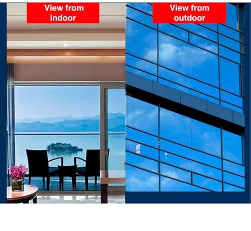 Image of CREON One Way Window Film, Privacy Window, UV Blocking, Non-Adhesive Static Cling Heat Control Reflective Glass Film for Home and Office 20x96 (Inch), BLU-FLM