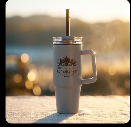 RISHERLEY,TRUMBLER WITH HANDLE AND STRAW,30 OZ,GRAY,100% LEAK PROOF BPA-FREE,CONSTRUCTED WITH DURABLE MATERIALS,NUMBER ONE TO KEEP YOUR BEVERAGES HOT OR COLD AS YOU PLEASE.