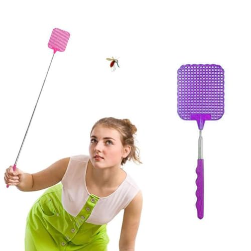 Telescopic Fly Swatter Heavy Duty Long Handle Telescopic Fly Swatter with Stainless Steel Handle Durable Fly Swatter Outdoor Rustic Insect Swatter Mosquitoes and Bees