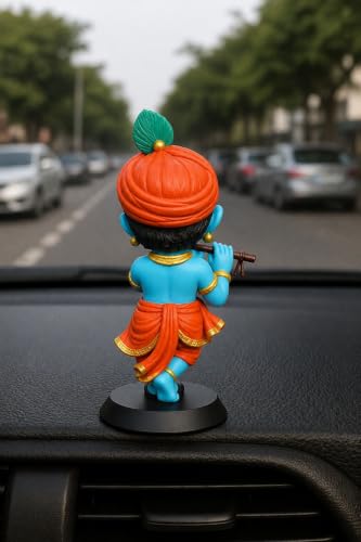 Image of aby Krishna Idol for Car Dashboard | Bal Gopal Murti for Home Decor (Eye Close Krishna Blue Tone)
