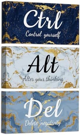 Amazon.com: iKNOW FOTO 3 Pieces Blue Grey and Gold Wall Art CTRL ALT ...