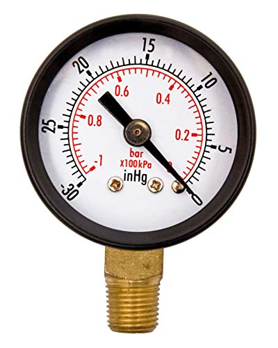 Durachoice 1-1/2" Utility Vacuum Pressure Gauge, Wog, 1/8" Npt Lwr Mount, 30Hg/0Psi Gsad1511-Vupd, Oem #TOP6