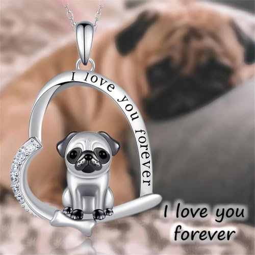jtkhaweh Halskette Ketten Schmuck Herren Frauen Anhänger Necklace Kreative Süße Herzförmige Mops-Anhänger-Halskette Für Frauen