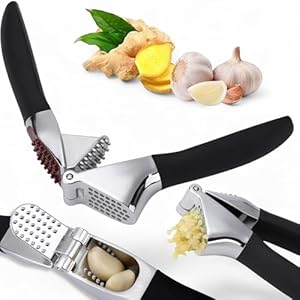 EliteHoff Premium Knoblauchpresse, Knoblauchschneider aus Edelstahl und Zinklegierung mit komfortablem und rutschfestem Griff – Zerkleinert Knoblauch & Ingwer Mühelos, Extra Stark & Strapazierfähig
