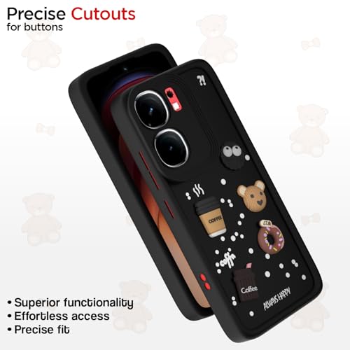 Image of Pikkme Back Cover for iQOO Neo 9 Pro 5G | 3D Bear Silicone Cute & Fun Coffee Cartoon | Full Body Protection Bumper Case (Black)