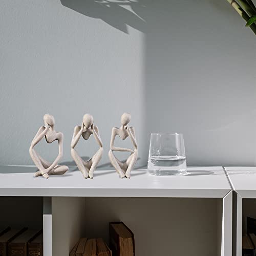 3Pcs Sandstone Thinker Statue Set, Modern Home Decor Abstract Art Sculpture, Small Collectible Figurines For Bookshelf Office Living Room Coffee Table Decor #TOP2