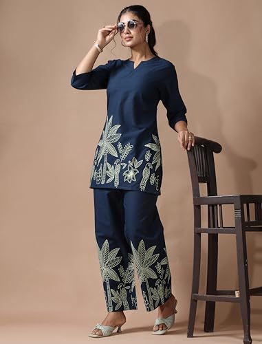 Image of Pinkmint Women's Pure Cotton Co Ord Set l Kurta Sets for Women |Kurta Sets| Printed Kurta with Pant l Stylish Pocket & 3 /4 Sleeve Women Co-ord Set (Avaiable in Plus size)