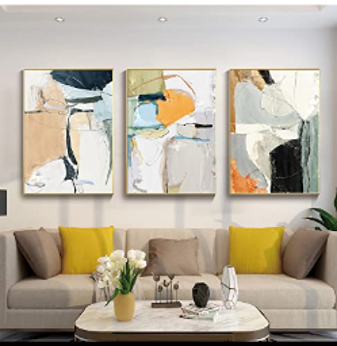 Toile murale art peinture nordique bleu et jaune abstrait 60x80cm