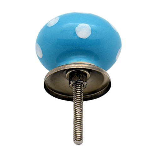 Nicola Spring Ceramic Cupboard Drawer Handle Knobs - Polka Dot Design - Light Blue/White - Pack of 6, Light Blue Spot - Image 3