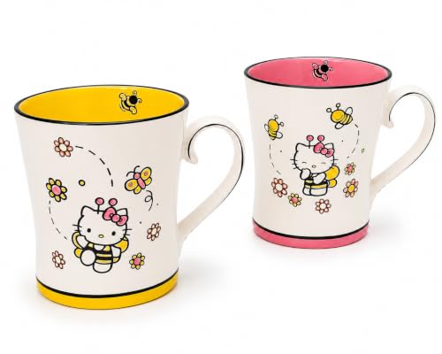 Blue Sky Clayworks Hello Kitty Bee Happy Mug Set of 2, Ceramic, 17 oz Each, Sunny Buzz Duo