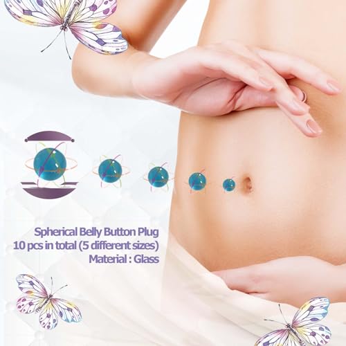IKJNMLP 10 PC Round Ball-shaped Belly Button Plug Belly Button Shaper Post Tummy(5 Different Sizes) and 15 pc Breathable Belly Button Patch2