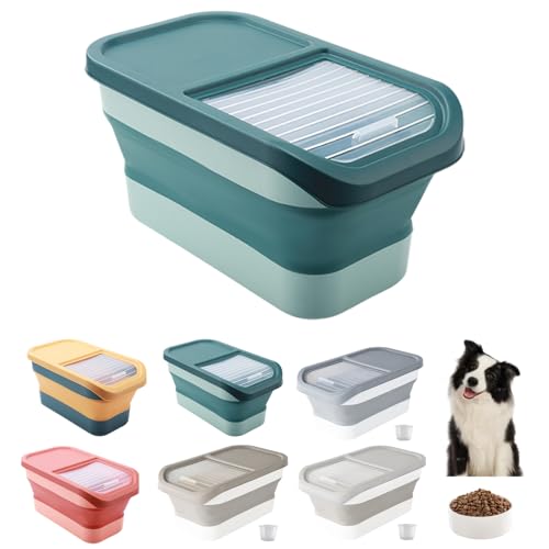 Hundefutter Aufbewahrung 12-15 kg luftdicht mit Klappdeckel Rädern faltbare Futterbox Hund Katze futtertonne hund Tierfutterbehälter mit Messbecher bis zu 30 lbs BPA-frei Polyethylen vorratsbehälter