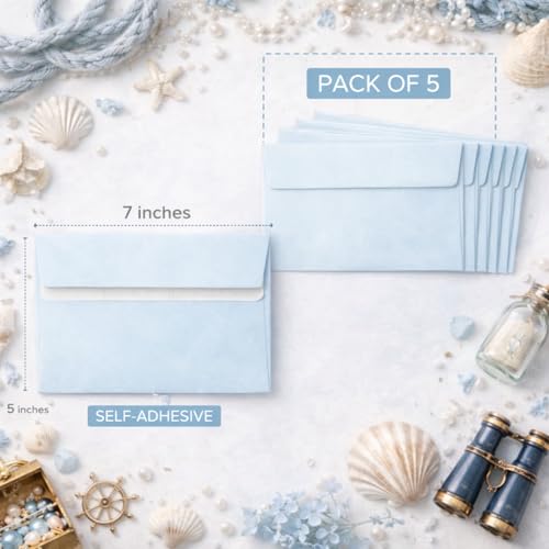 Image of Celebrations Blue Envelopes for Greeting Cards, Invitations & Letters, Premium Paper Envelopes with Secure Flap for Birthday Cards, Thank You Notes, Gift Cards & Party Invitations - Pack of 5