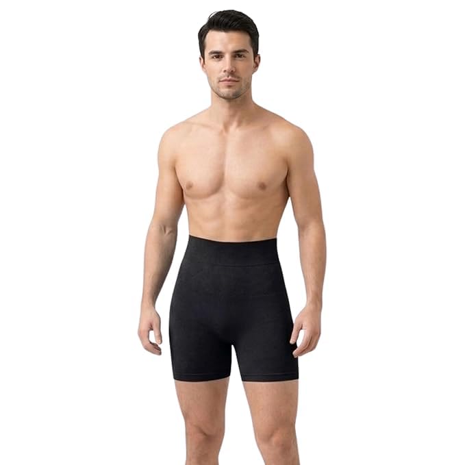 Tummy Tucker for Men Body Shaper for Belly Control Under Cloth High Waist Slimming Underwear Body Shaper Boxer Stomach Fitness for Exercise & Workout, Free Size (Black)-image-34