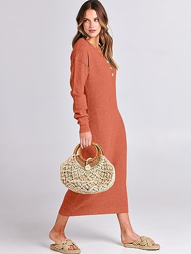 Image of ANRABESS Women Long Sleeve Button V Neck Oversized Casual Loose Fit Waffle Knit Fall Midi Sweater Dress 2026 Trendy Outfits