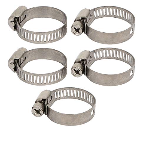 Aexit Pipe Fitting Clamps Adjustable Worm Gear Hose Clamps Silver Tone Strap Clamps 18-29mm 5pcs