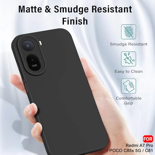 Image of TheGiftKart Liquid Silicon Back Cover Case for Mi Redmi A7 Pro /Poco C85x 5G | Stylish Camera Protection Module | Micro-Fibre Lining Inside | Shockproof Back Cover Case (Silicone, Black)