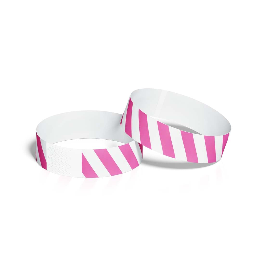 ID&C Striped Tyvek Paper Event Wristbands – 1000 Numbered Tamper Proof Security Wristbands for Event Entry & Festivals – Neon Pink and White Stripe