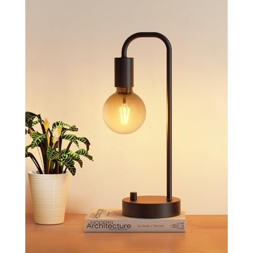 ONEWISH Industrial Table Lamp for Bedroom, Fully Dimmable Modern Bedside Lamps with 2700K Warm Light Bulb for Kids Reading, Minimalist Nightstand Lamps for Living Room, Office (Bulb Included