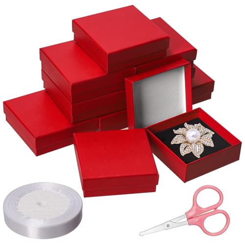 Glarks Kit de 12 cajas de regalo de joyería, 3.5 x 3.5 x 1.1 pulgadas, cajas de joyería para anillos, aretes, joyas, Navidad, cumpleaños, aniversarios, día de San Valentín