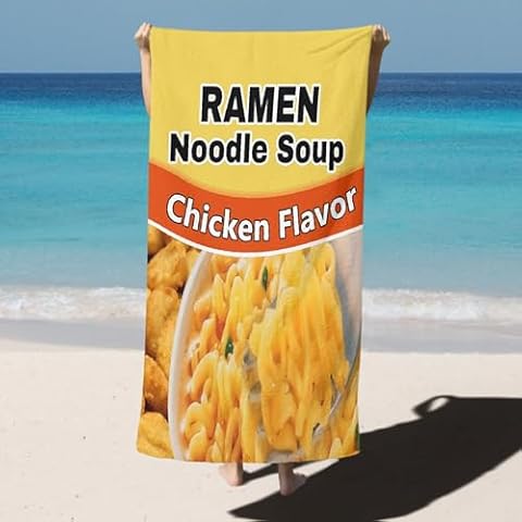 Roslint Ramen Noodle Beach Towel - Super Absorbent Lightweight Microfiber Beach Towel - Ramen Chicken Flavor Towel for Travel Pool Swimming Bath Camping 31.5"x51.18" Cover